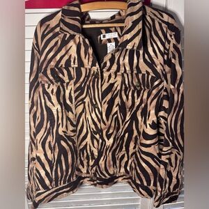 Carole Little Woman 3X Linen Zebra Print Shacket Button Up Overshirt